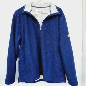 Orvis mens Quarter Zip Sherpa Lined Pullover Sweater Blue Size Medium